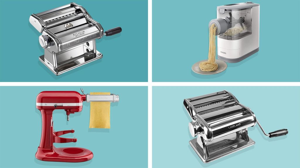 Various pasta makers from KitchenAid, Philips, and Marcato displayed side by side.