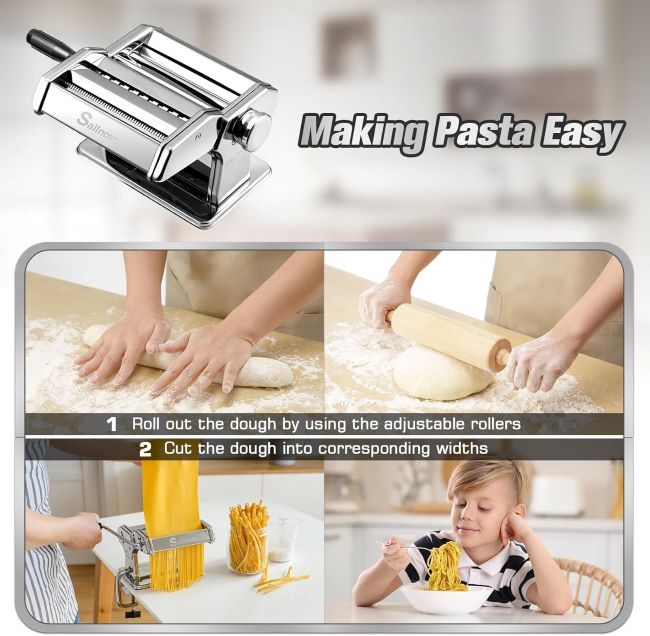 Adjustable Sailnovo pasta machine in silver, perfect for making fresh noodles at home.