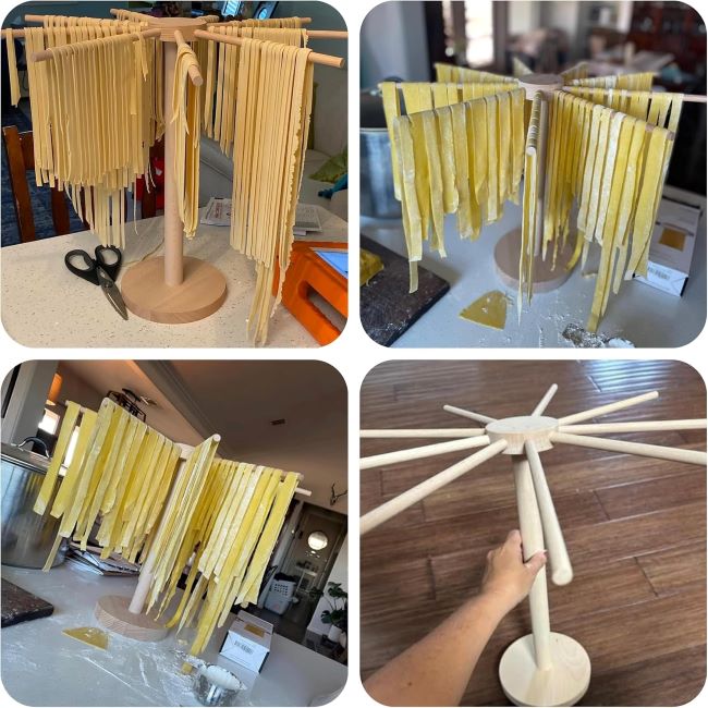Sturdy Tinada pasta hanger for fresh pasta, easy to fold and store