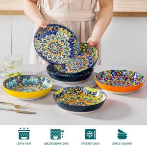 Large ceramic pasta and soup bowls, dishwasher and microwave safe, Vancasso set.