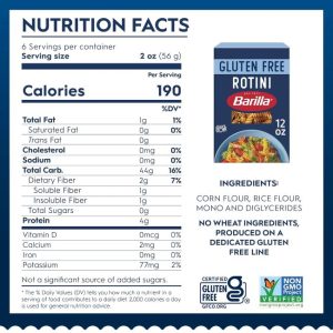 Barilla Gluten Free Rotini pasta review showing vegan, non-GMO gluten-free spirals