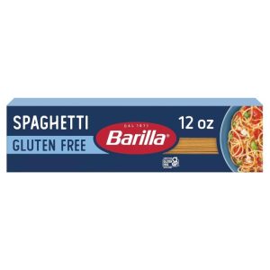 Barilla Gluten Free Spaghetti 12 oz pasta package made from corn and rice