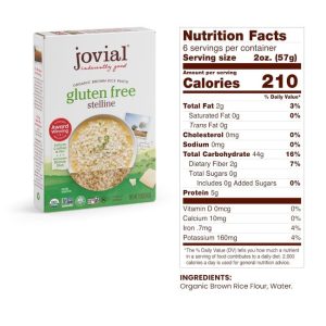 Star-shaped Jovial pasta made from whole grain brown rice, organic and gluten-free, from Italy