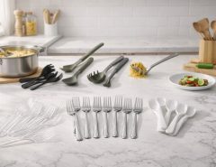 Collection of affordable pasta forks and spaghetti servers for cooking and serving, featuring stainless steel, silicone, and wooden designs.