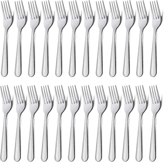 Unokit 24-Piece Stainless Steel Dinner Forks – 7.1-inch silverware set, mirror-polished, dishwasher safe for home or restaurant.
