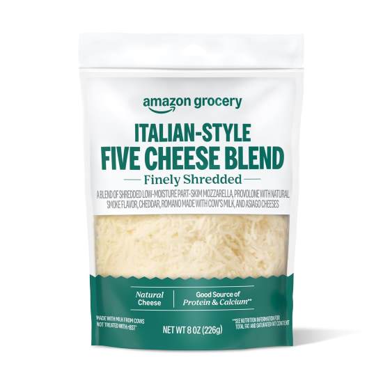 Amazon Grocery Italian Style Five Cheese Blend, Finely Shredded, 8 oz