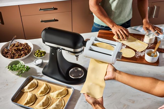 KitchenAid 3-in-1 pasta attachment set for stand mixers with roller and cutters for homemade noodles