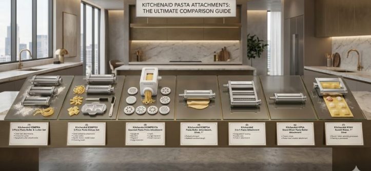 KitchenAid pasta attachment in California (CA) rolling fresh homemade pasta dough on a stand mixer for easy cooking