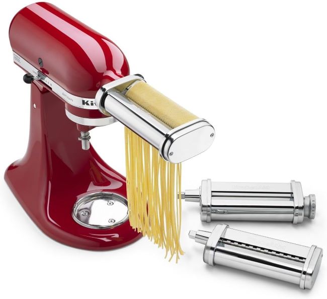 KitchenAid KSMPRA 3-piece pasta roller and cutter set for stand mixer making fresh pasta sheets and noodles at home