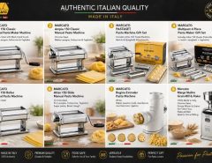 Manual pasta machine in Washington (WA) rolling fresh dough into homemade noodles with chrome steel hand crank design