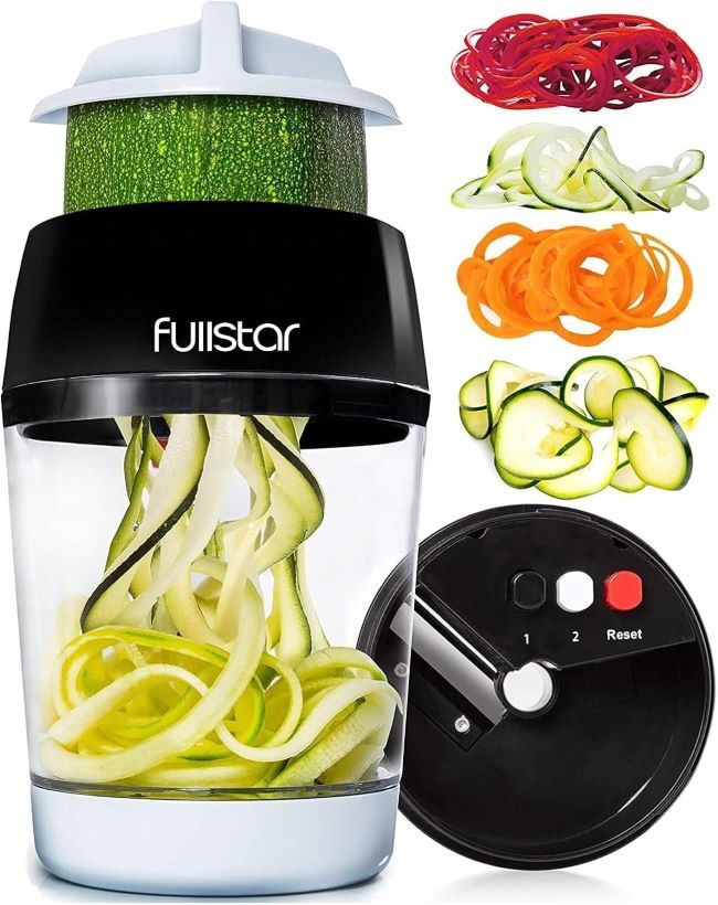 Fullstar vegetable spiralizer and slicer with stainless steel blades for making zucchini noodles and vegetable spirals