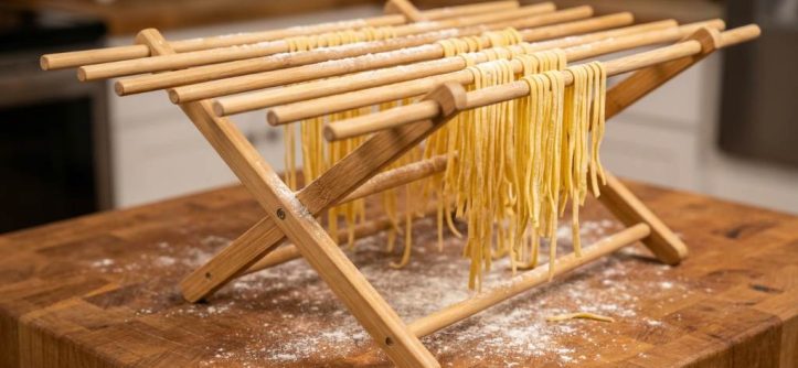Cleaning a bamboo pasta drying rack with a soft cloth