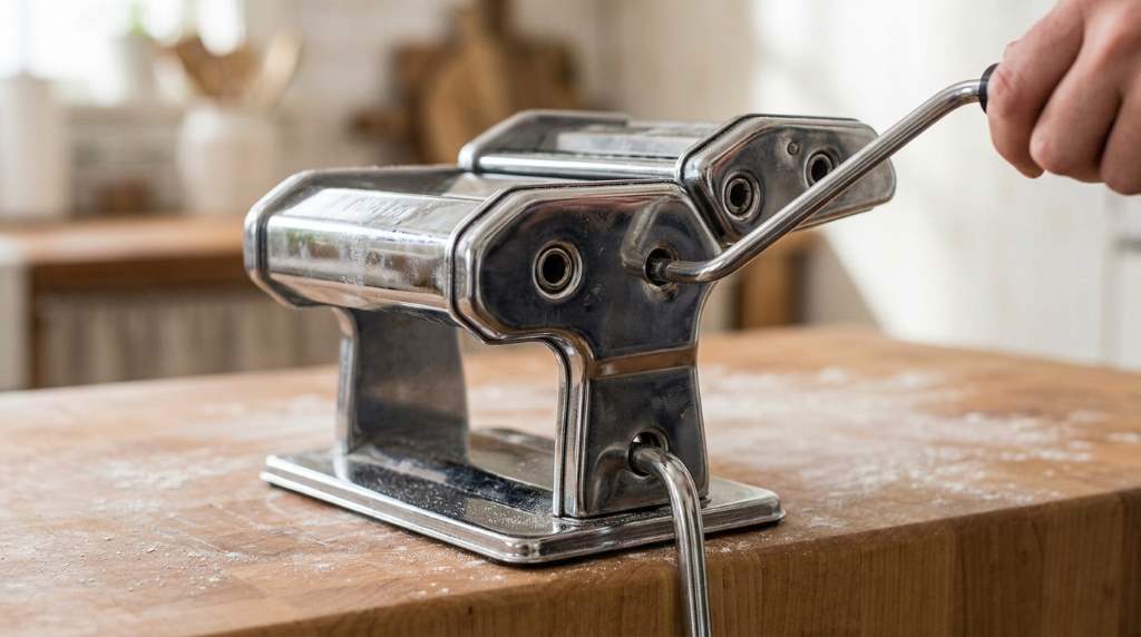 Removing rust from a pasta maker using vinegar and a soft brush