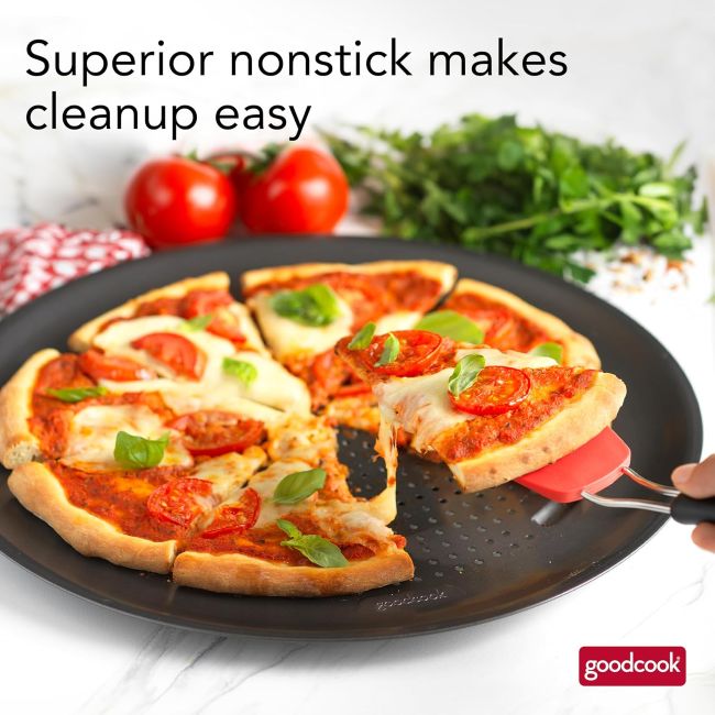 GoodCook AirPerfect pizza pan featuring an air-insulated design for even heat distribution