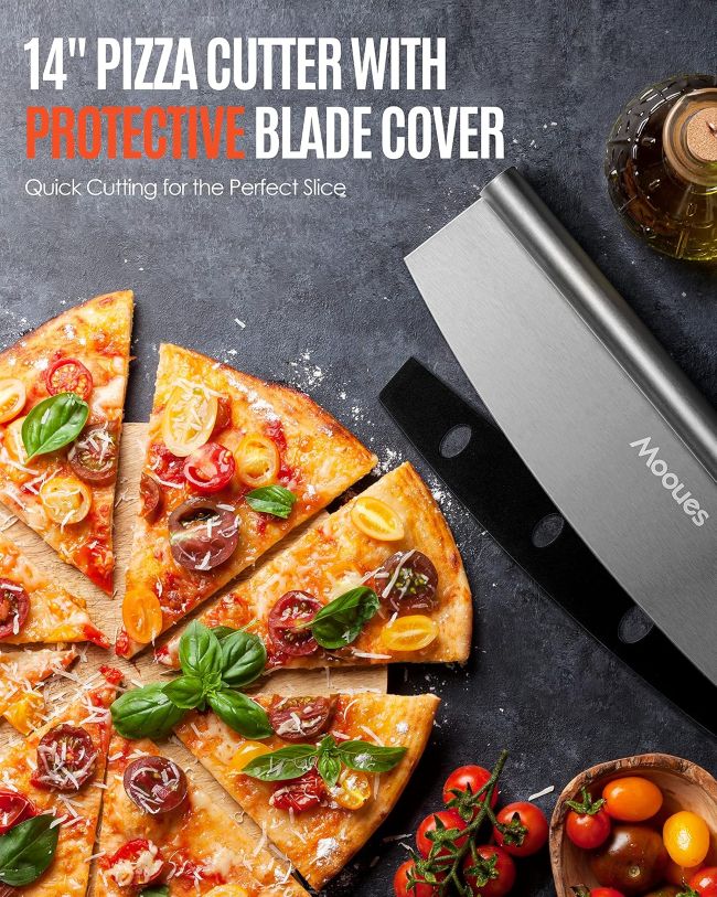 Mooues aluminum pizza peel and rocker cutter set for convenient family pizza nights and homemade baking