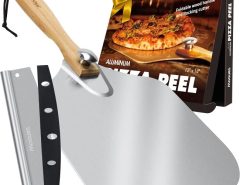 Mooues aluminum pizza peel with rocker cutter for preparing and slicing homemade pizza