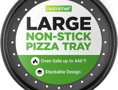 NutriChef 13-inch nonstick pizza tray with perforated carbon steel surface for crisp crusts