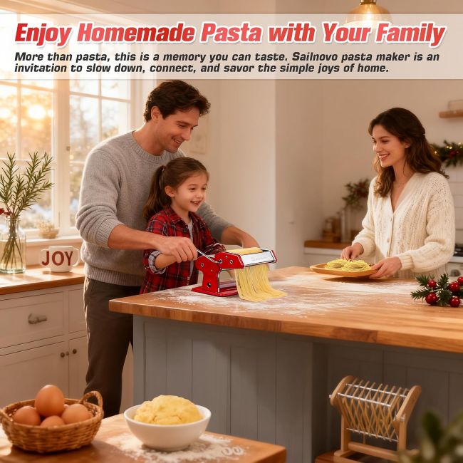 Sailnovo pasta roller and cutter for preparing spaghetti, fettuccine, and lasagna