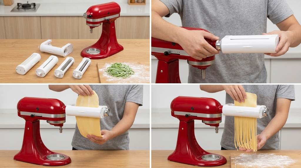 Fettuccine strands prepared with Antree pasta maker attachment
