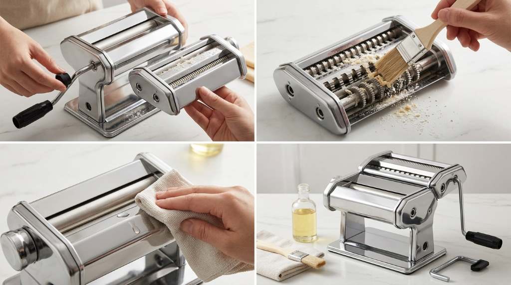 Wiping Sailnovo pasta machine rollers after use